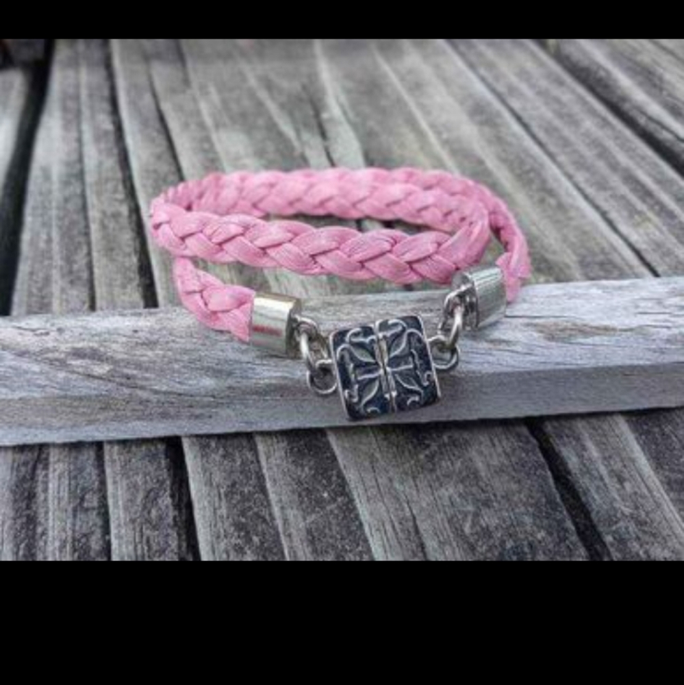 Rustic Cuff Vintage Pink Bolo Braided Leather Bracelet